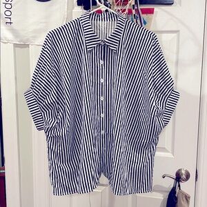 Black and White Striped Silky Blouse